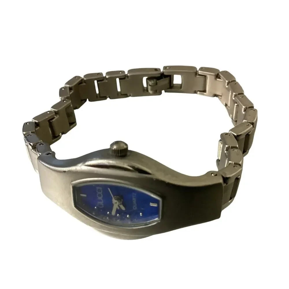 Vintage Gucci Silver Shield Case Watch Blue Dial Quartz